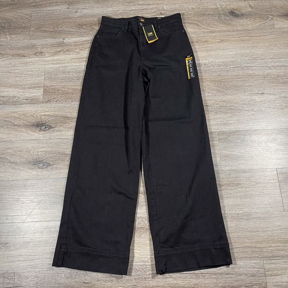 NEW Lee	Women's Jeans Trouser High Rise Wide Leg Minimalist Size 14 Long Black - Picture 1 of 8